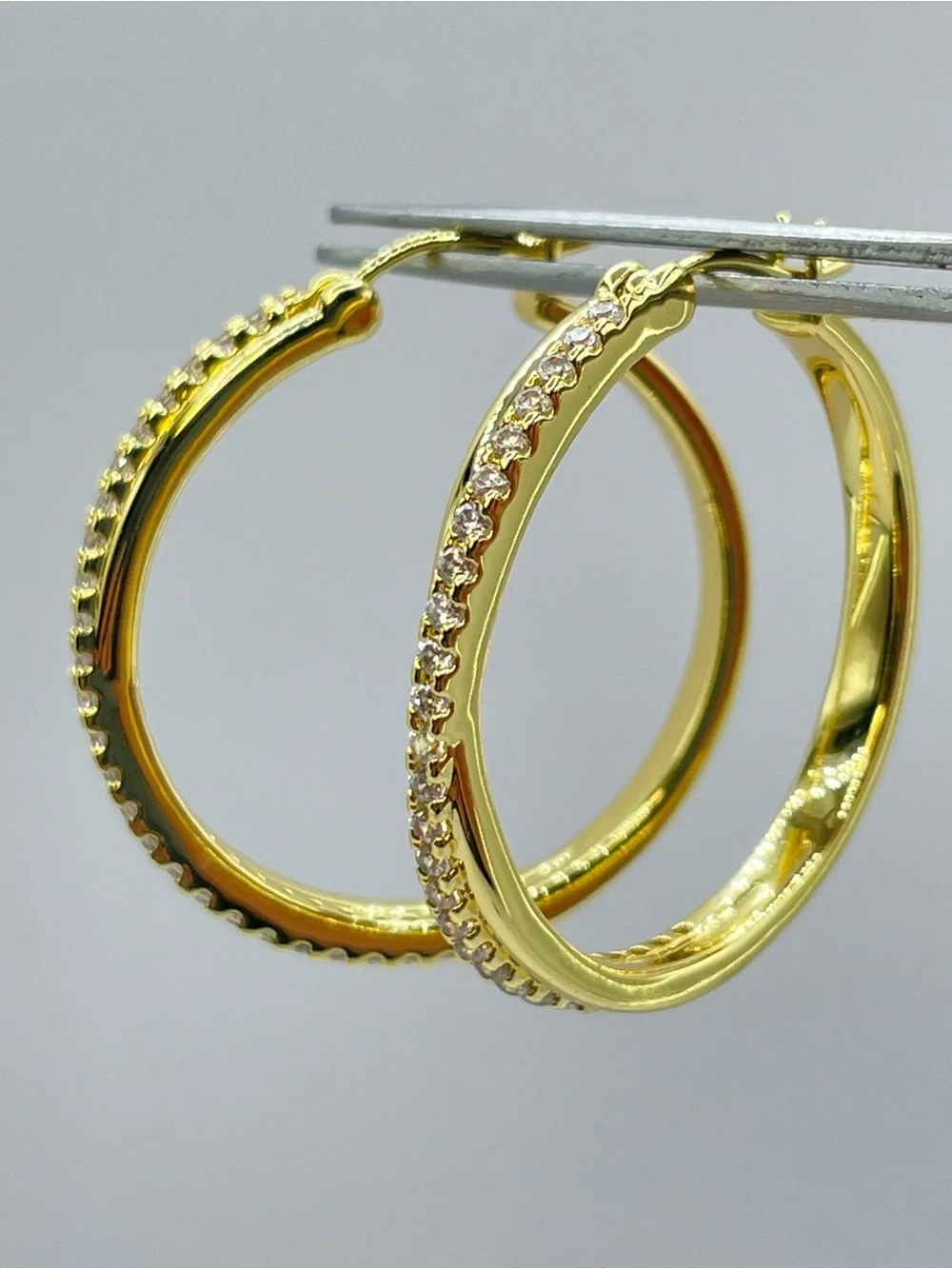 Gold White Crystal Hoop Earrings Classic Pave Sparkle Boho Glam